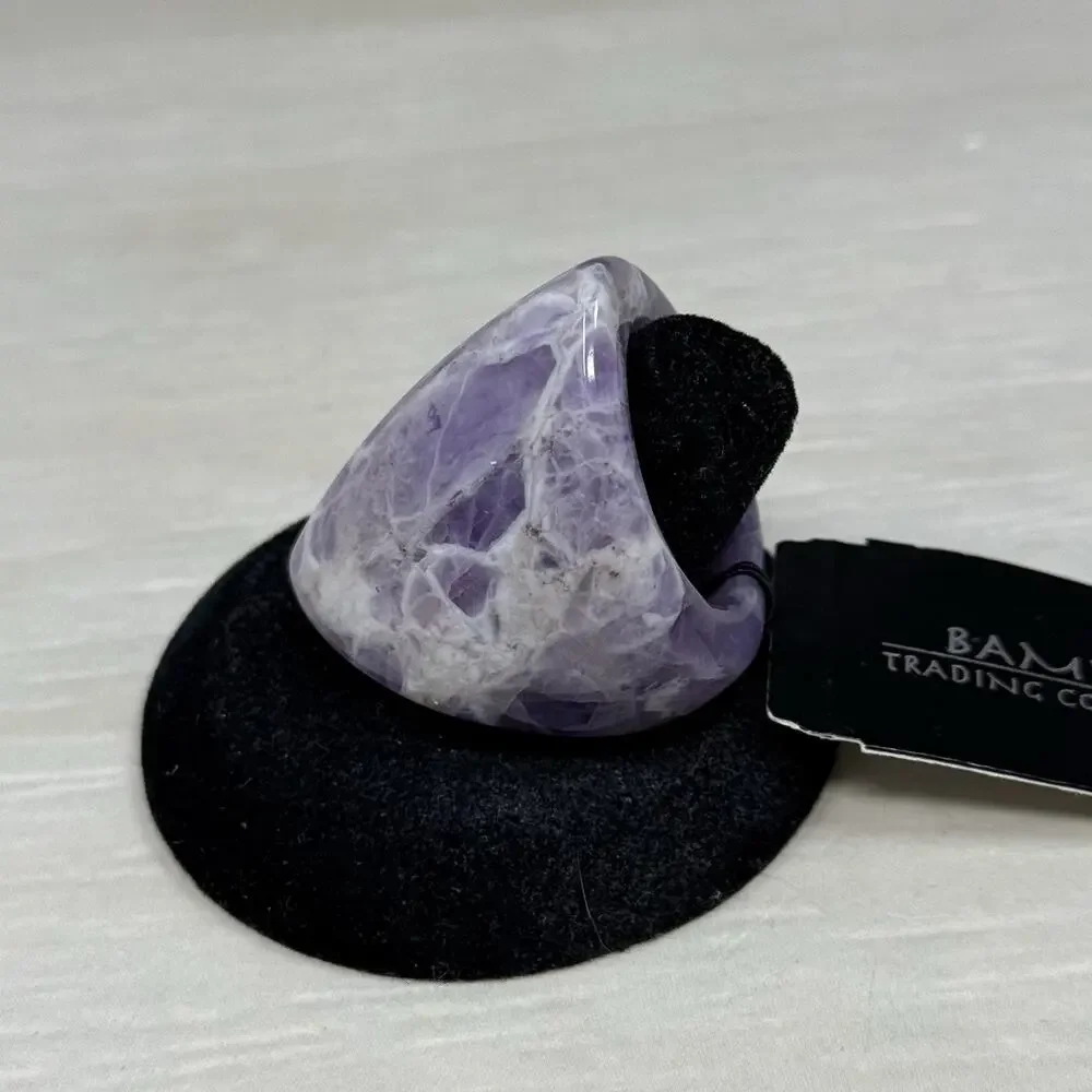 Chunky One Piece Purple Amethyst Raised Face Polished Stone Ring Size 8